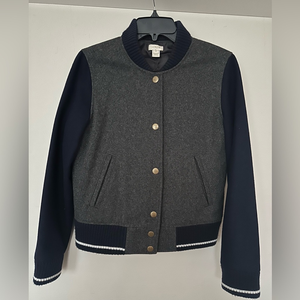J. Crew Women's Gray and Navy Varsity Jacket